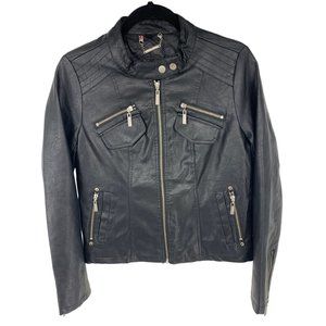 JOU JOU Black Zip Up Faux Leather Moto Jacket Size M